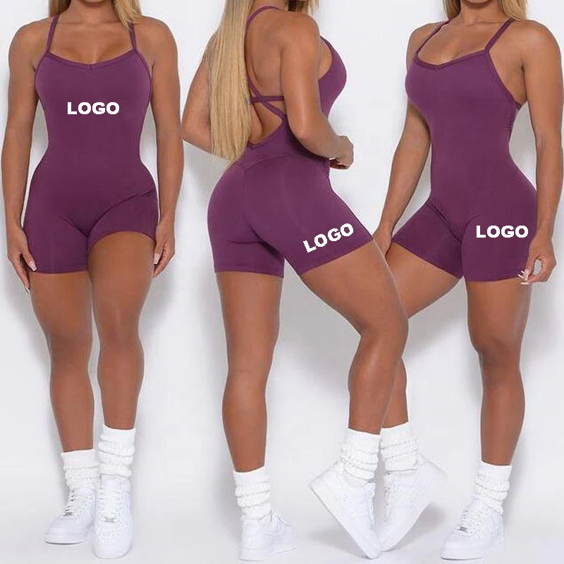 Backless Sports Jumpsuit Woman 2022 Fitness Overalls One Piece Shorts Sport Outfit Gym Workout Clothes for Women Sportswear