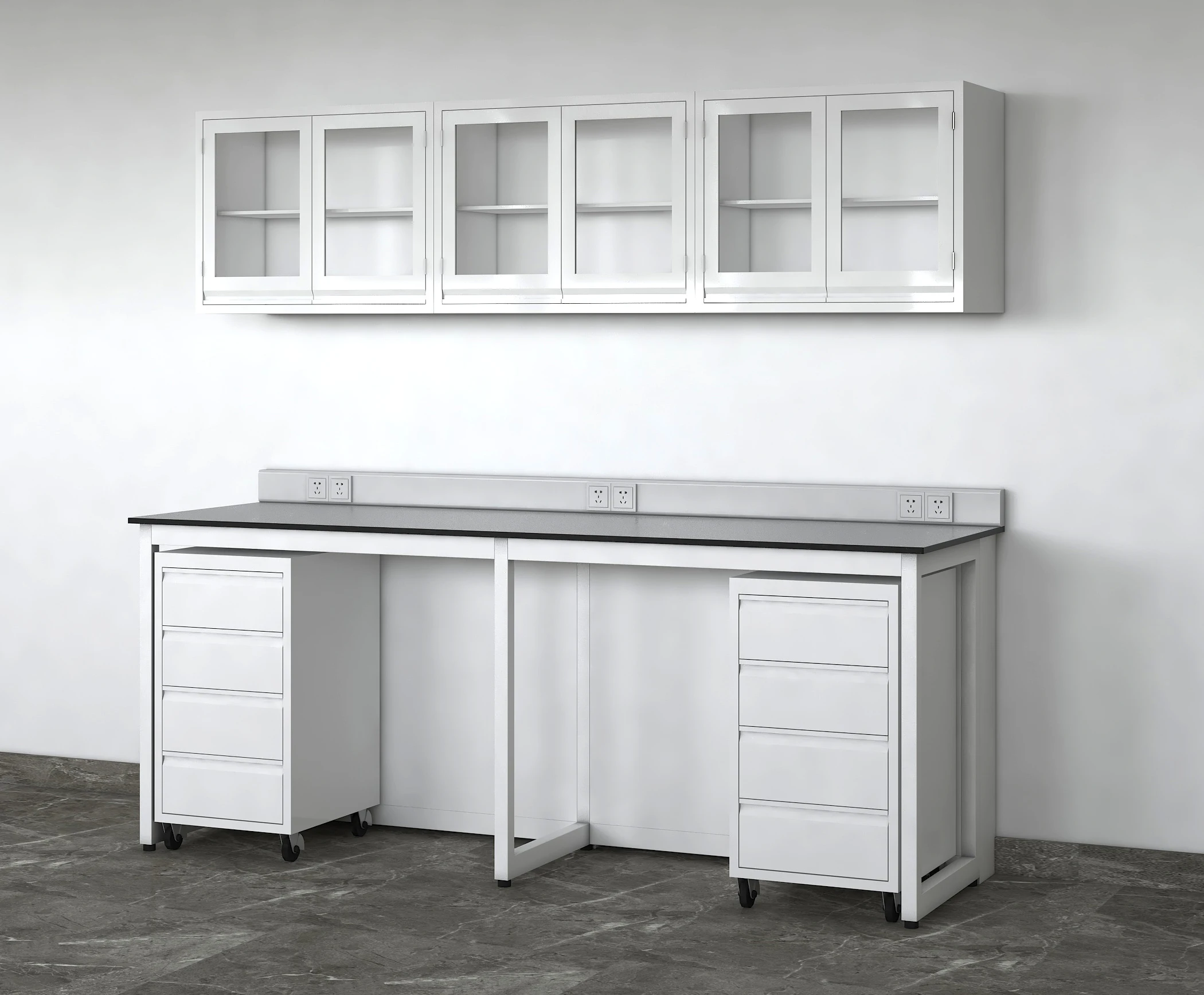 Laboratory Furniture with wall cupboard Lab Wall Bench with hanging cabinet & reagent rack