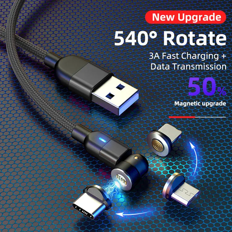 Wholesale 540 degree  3A  3 In 1 USB Magnetic Charging Cable  For Type-C For Samsung For Huawei For iPhone 13 pro max
