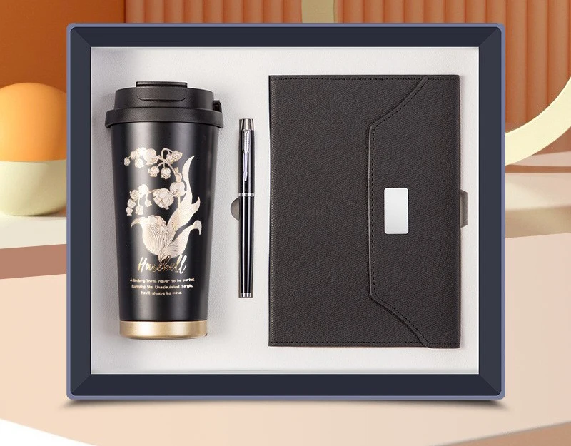 Vintage Flower Style Thermos Cup + Ceramic Mug Gift Box for Customers Corporate Gift Set Unique Gifts