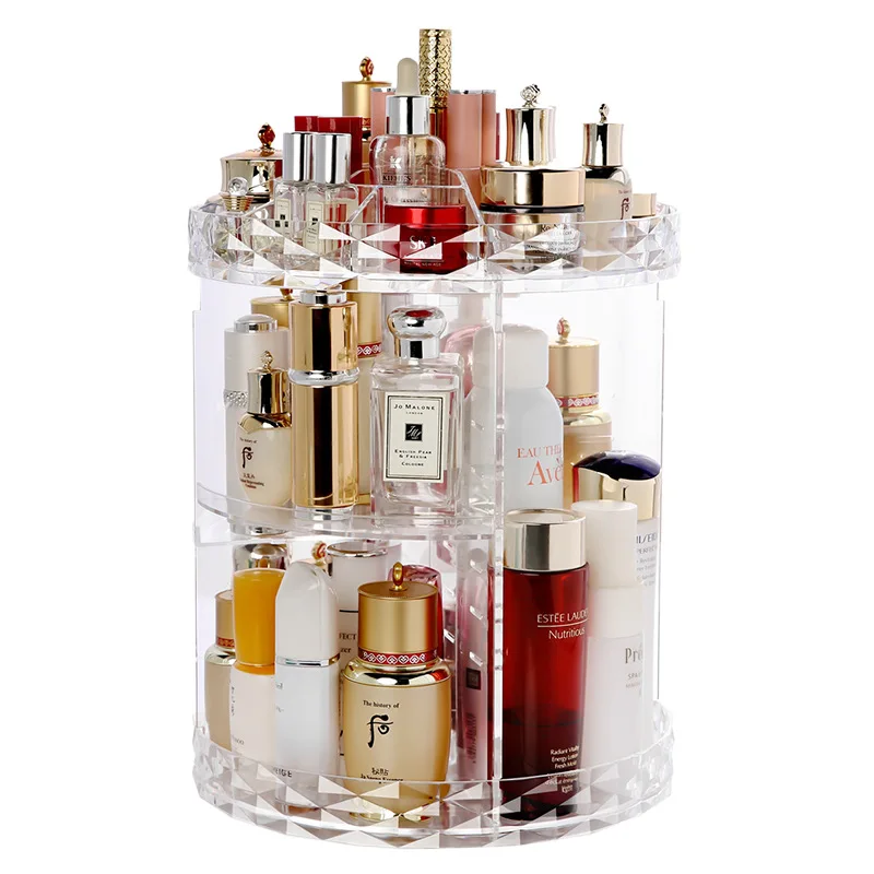 Hot Seller 360 Degree Vanity Spinning Rotating Clear Plastic Acrylic Cosmetic Makeup Organizer For Desk