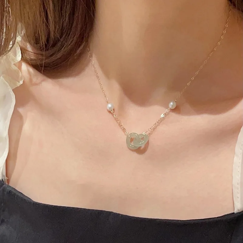 GT copper Natural Hetian Jade Double Round double round pendant necklaces  Healing Yoga Necklace for Women