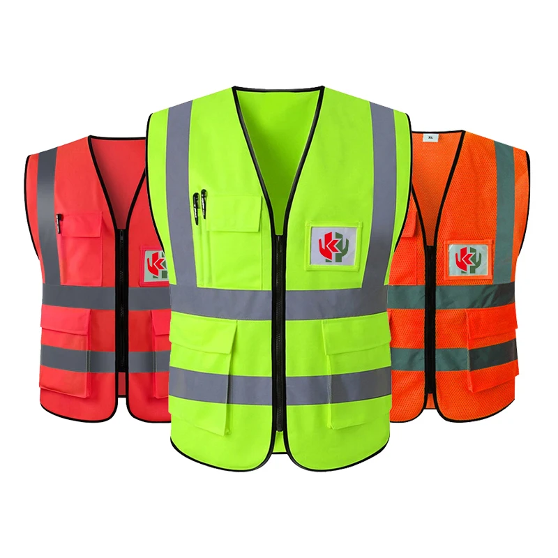 custom multi pocket road safety work vest high visible  reflective safety vest