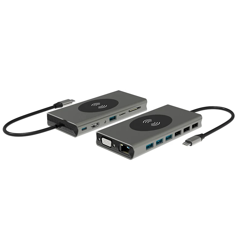 Многофункциональный 15 в 1 Usb-c концентратор к Usb 3 конвертер адаптер Беспроводное зарядное устройство Тип C