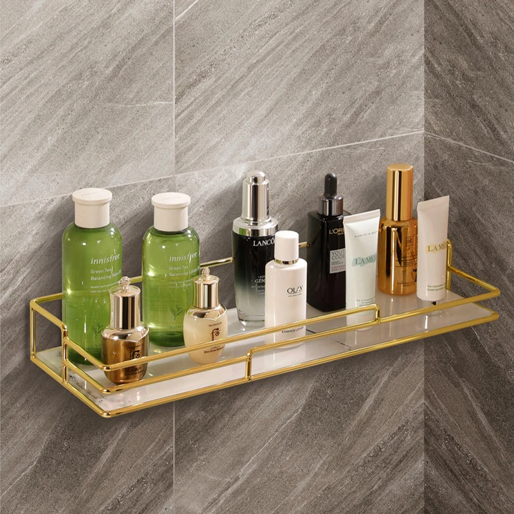 Bathroom Shelf Gold Modern Luxury Nordic Storage Rack Furniture Glass Metal Mounted Floating Wall Bathroom Shelves For Wall