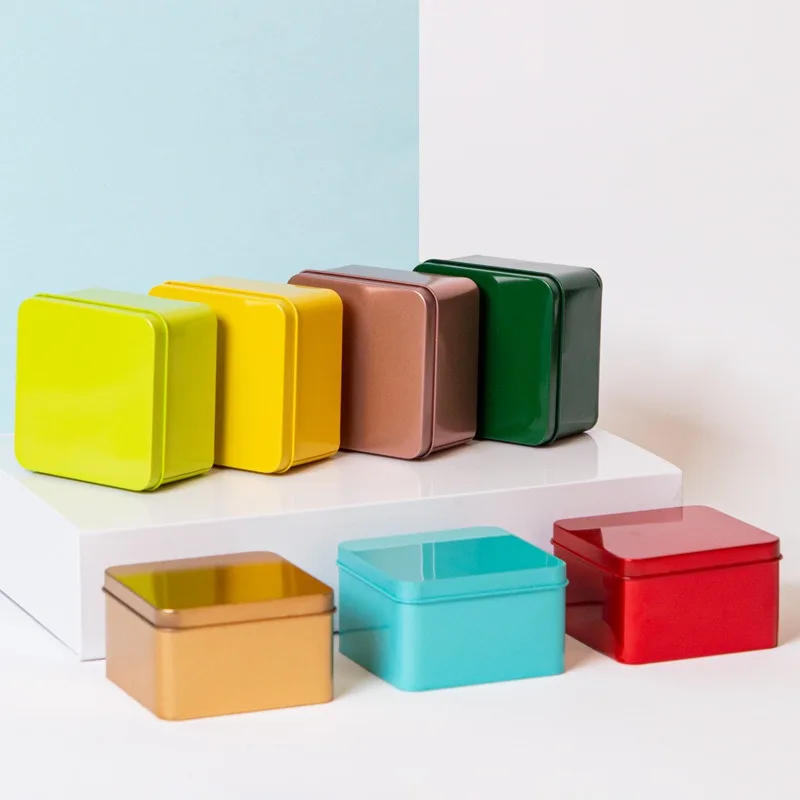 RTS 9*9*5.5 cm Colorful Small Decorative Tin Box Mini square Metal Rectangle
