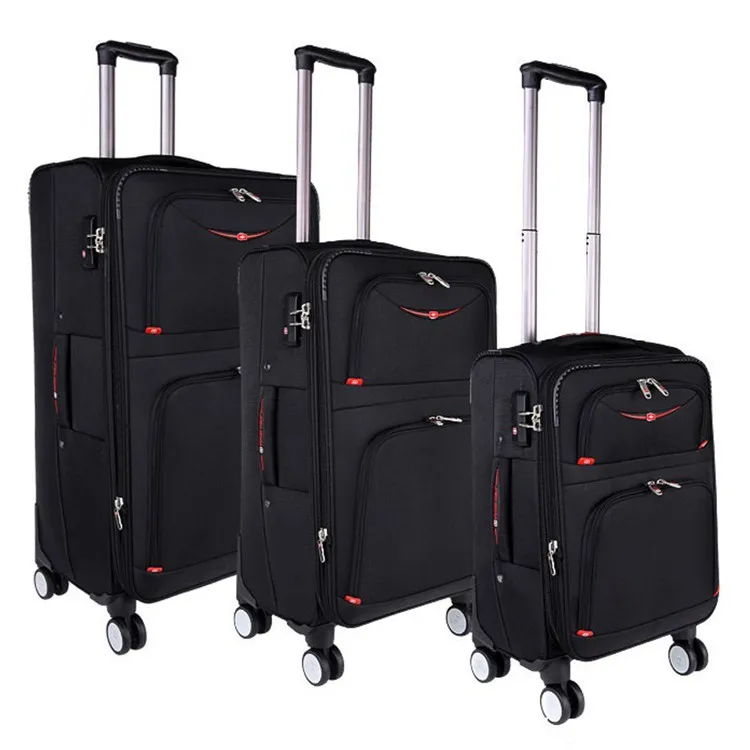 Black Softside Polyester Rolling Fabric Luggage Bag Nylon 20 24 28 inch 3 Pieces 1 Set Spinner 4 Wheels Travel Trolley Suitcase