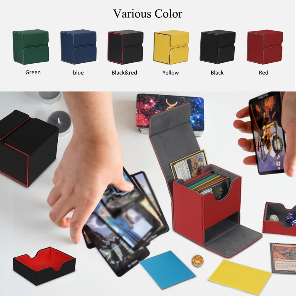 2 in 1 Card Deck Box for MTG Commander Decks Leather Deck Card Case for TCG Cards  with Magic Locking