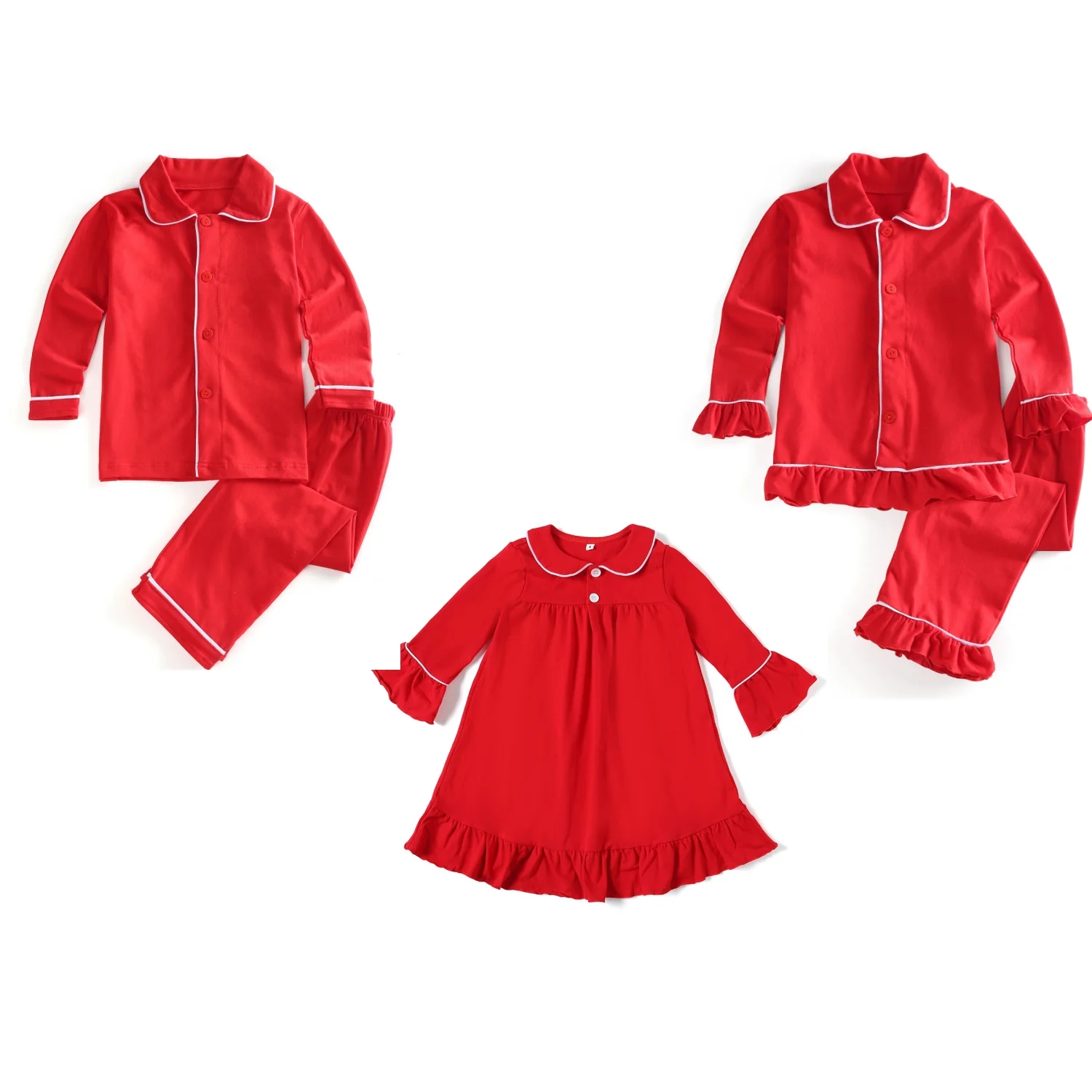 Hot sale red cotton children clothes kids boys and girls family matching baby clothes Christmas pajamas