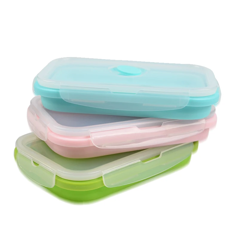 Hot Selling Microwave Safe Japanese Collapsible Silicone Lunch Box Set of 4 Pieces/Silicone Folding Lunch Box