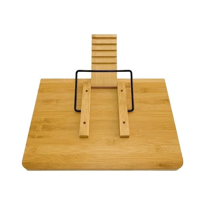 Addreen natural bamboo portable adjustable table book tray holder recipe book holder bamboo book stand  with Page Paper Clips