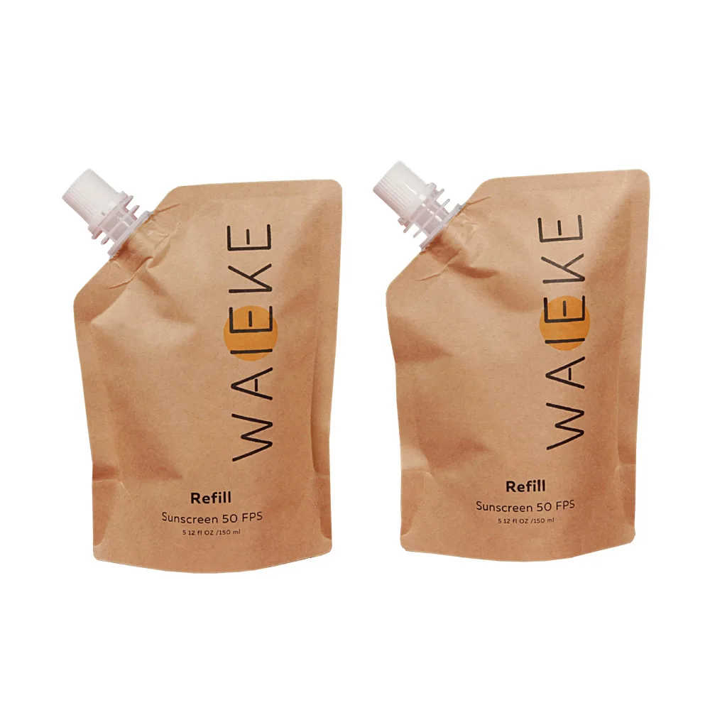 150ML 500 ML Custom Logo Eco-friend Biodegradable Kraft Paper Spout Pouch Sunscreen Packaging