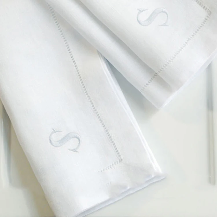 Hemstitch Linen Printed Comforter White Linen Monogrammed Table Cloth Napkin With Custom Logo Design