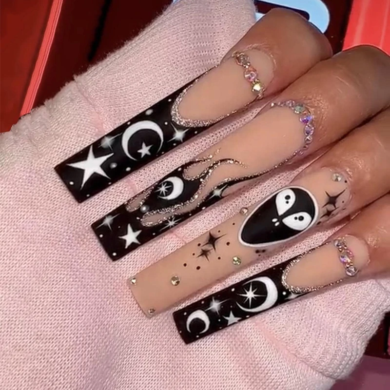 24 Pcs/box Fashion Art Fakes Nails Acrylic Tips Press On Nails Wholesale Cross Star Artificial Fingernails False Nails