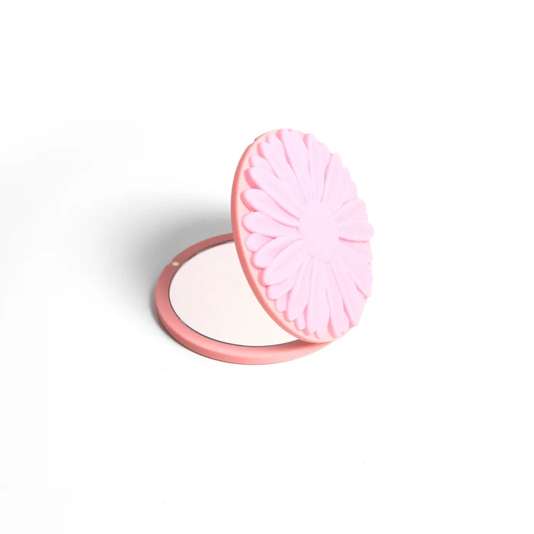 Best Personalised Fashionable small Black Round Plastic Magnifying Foldable Flower Handheld make up Compact Mirror