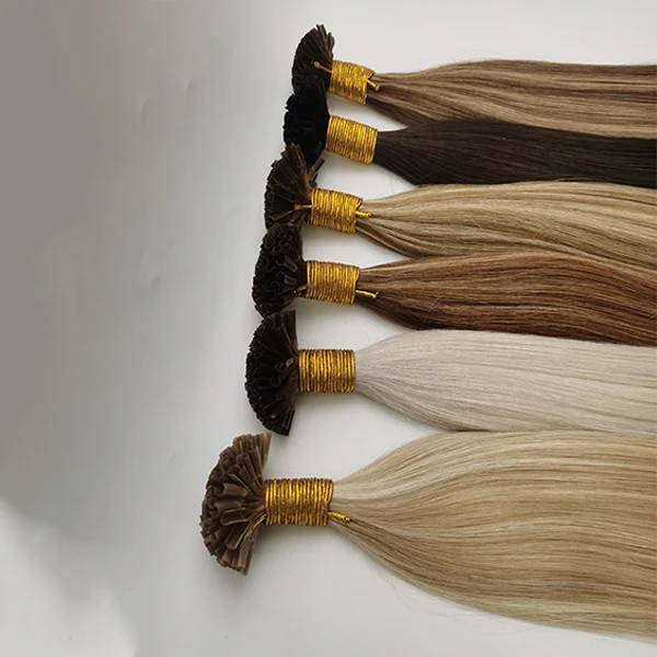 Ombre U Tip Hair Extensions - Brown to Blonde, 100% Real Human Hair, 16 Inch, 50g, Invisible Keratin Bonded K Tip Extensions