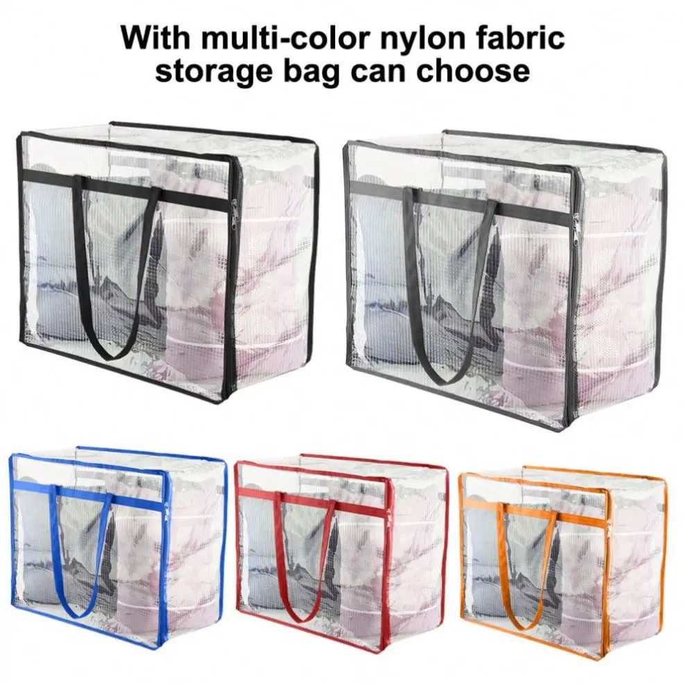 Clear Clothes Storage Bags Vinyl Organizers with Sturdy Zippers Reinforced Handle Plastic Moving Totes Transparent Space Saver C