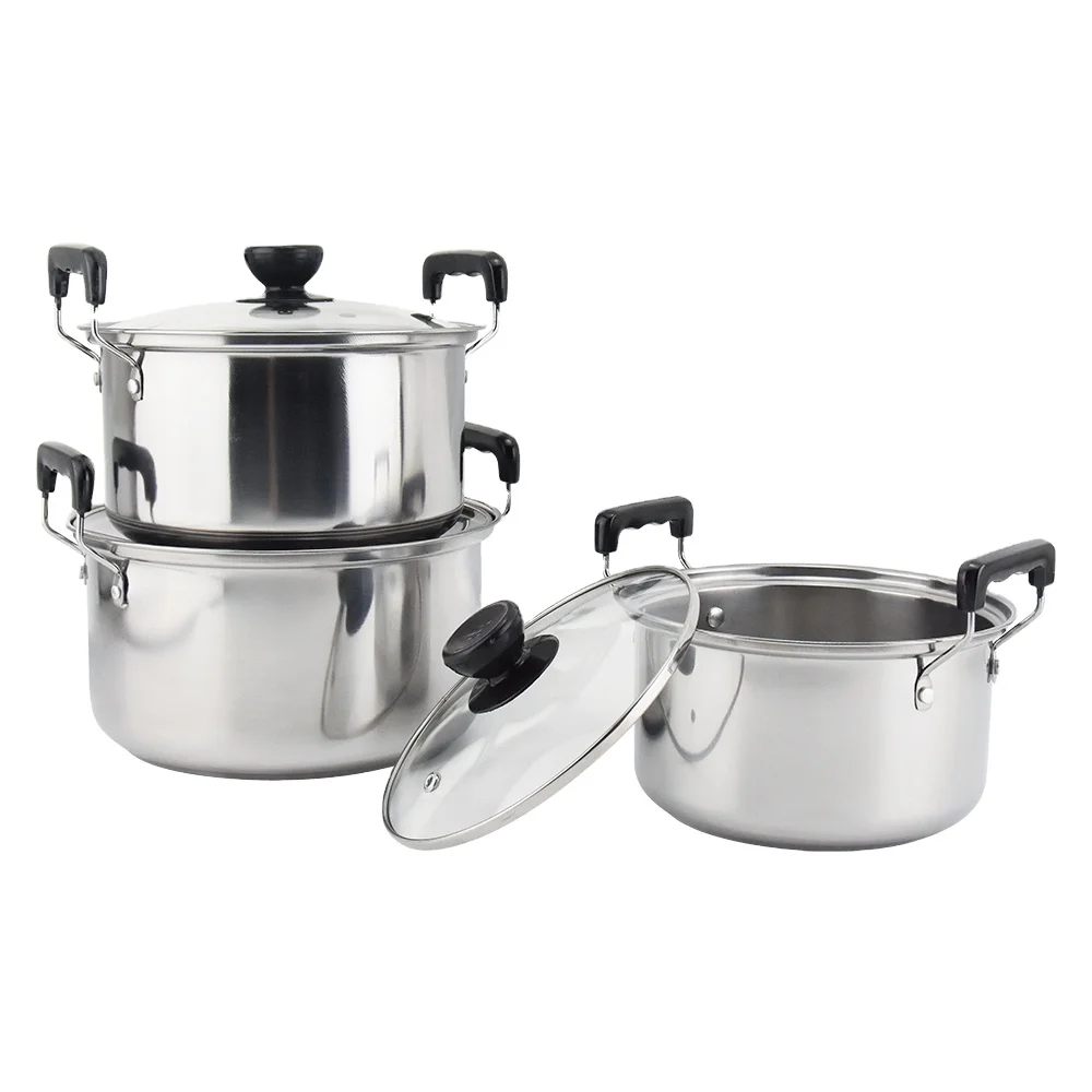 American Style High Pot Kitchen Cooking Metal Stainless Steel Cookware with Glass Lid