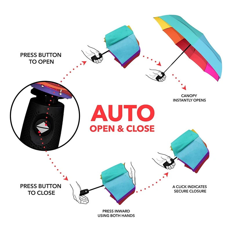 Custom Logo Printing 30inch 190T Uv Protective Auto Open Advertising Golf Rainbow Umbrella