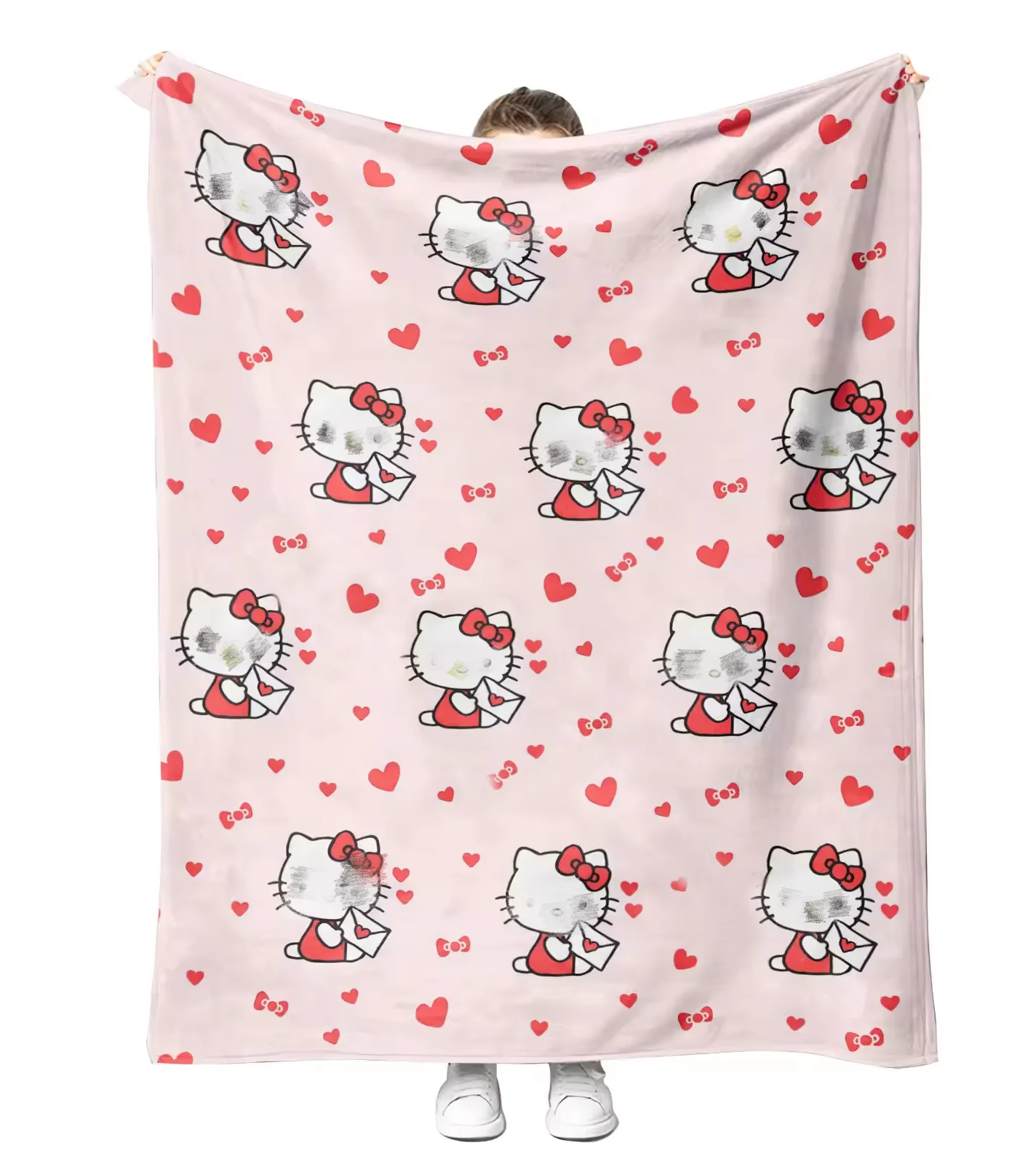 Customizable Kawaii Kitties Sanreo Cartoon Hello Animes Fleece Flannel Printed Sofa Travel Beach Throw Blankets