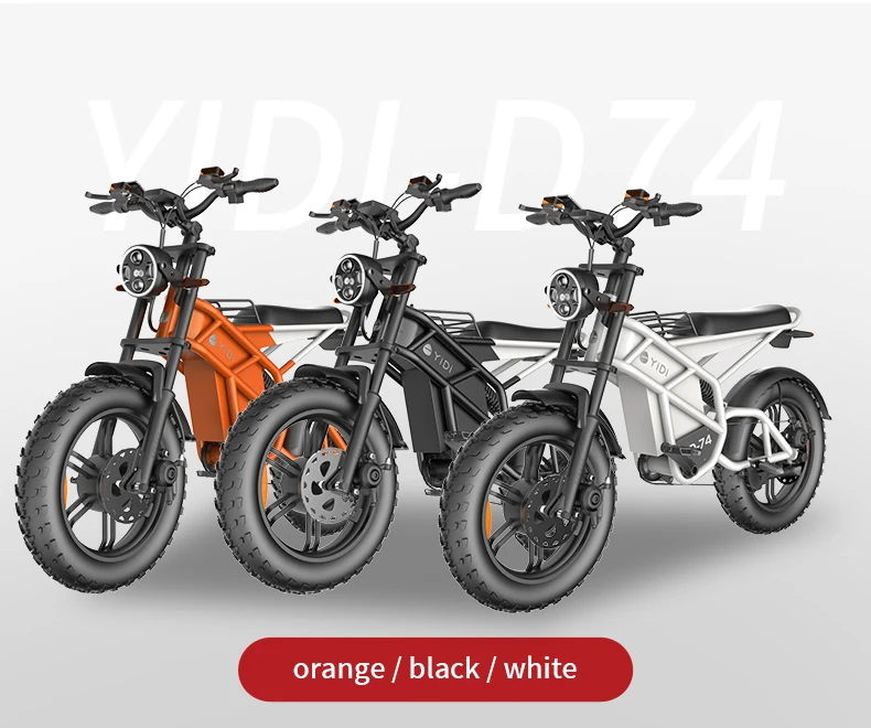 750W/1500W Electric 20Inch Fat Tire Bike Fat Tire Long Range Beach Cruiser Bike Pedal Electric Snow Orange Cruiser Bikes