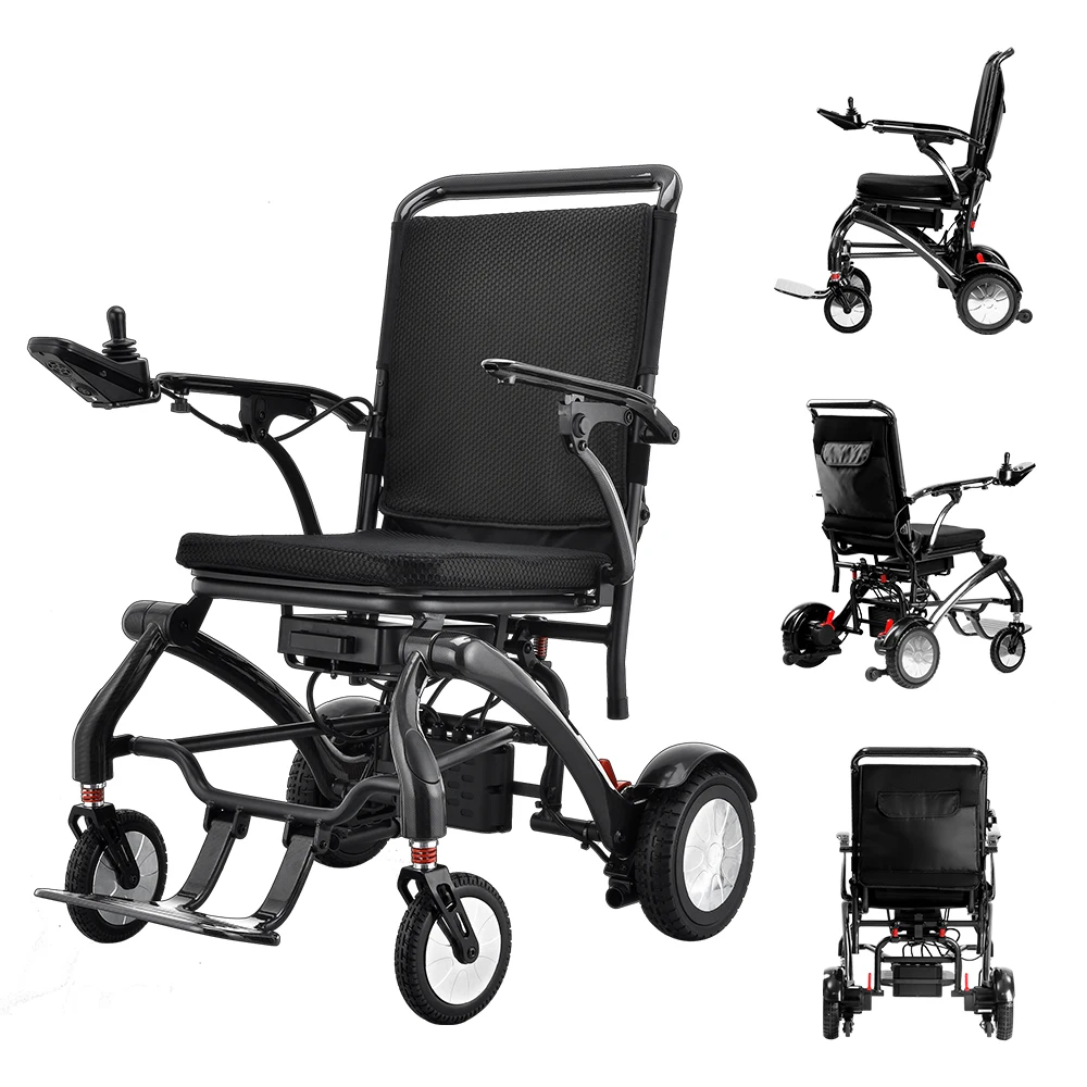 2024 Hot Sales Ultra Light Foldable Lightweight Lithium Battery Fully Auto Folding Luxury Carbon Fiber Electric Wheelchair