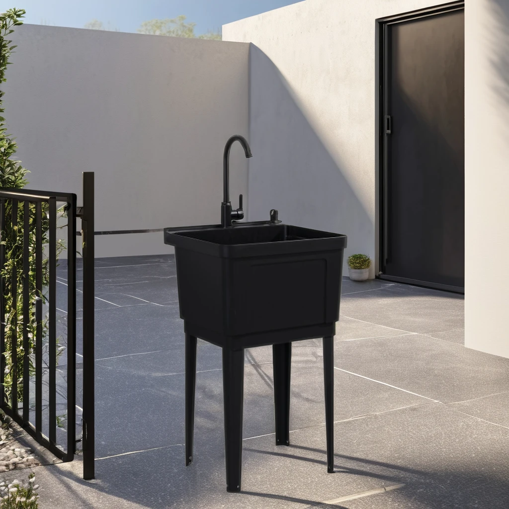 Large Rectangular Ceramic Vanity with Drop-In Plastic Sink Thin Edge Bathroom Cabinet and Drainer for Wash Basin
