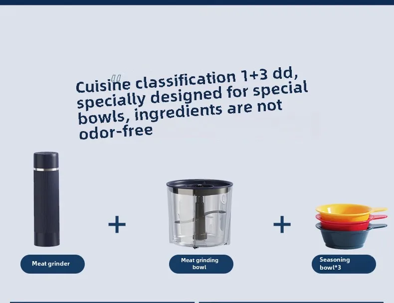 800ML with 3 100ml Bowl Meat Grinder , Household Seasoning Machine, Multifunctional Electric Small Mixer,multiple Bowls Blender