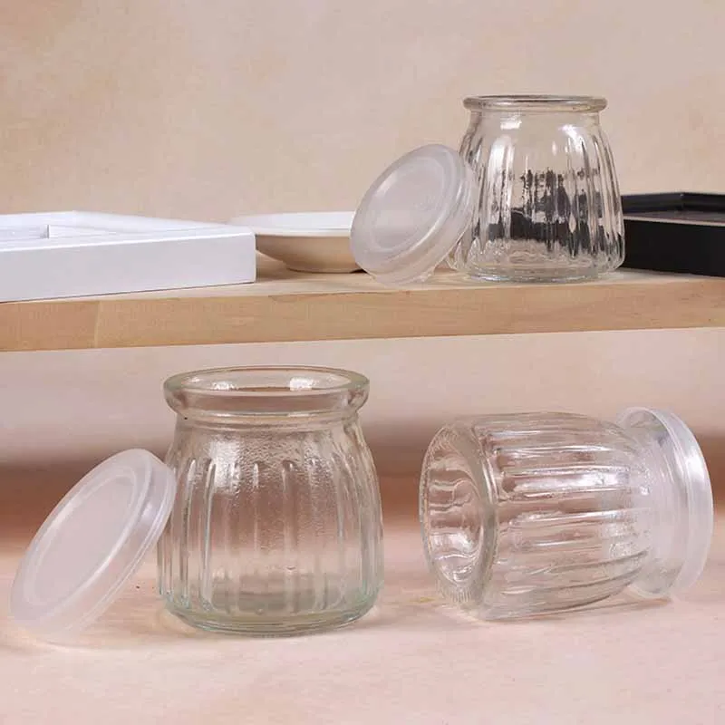 Wide Mouth Pudding Storage Jam Jar Small Glass Milk Yogurt Juice Bottle with Cork Lid Plastic