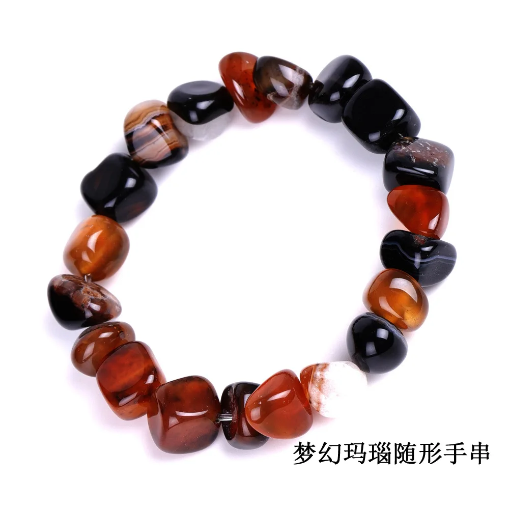 Unshaped agate bracelet mixed color, red black dreamy agate bracelet, popular European and American jewelry
