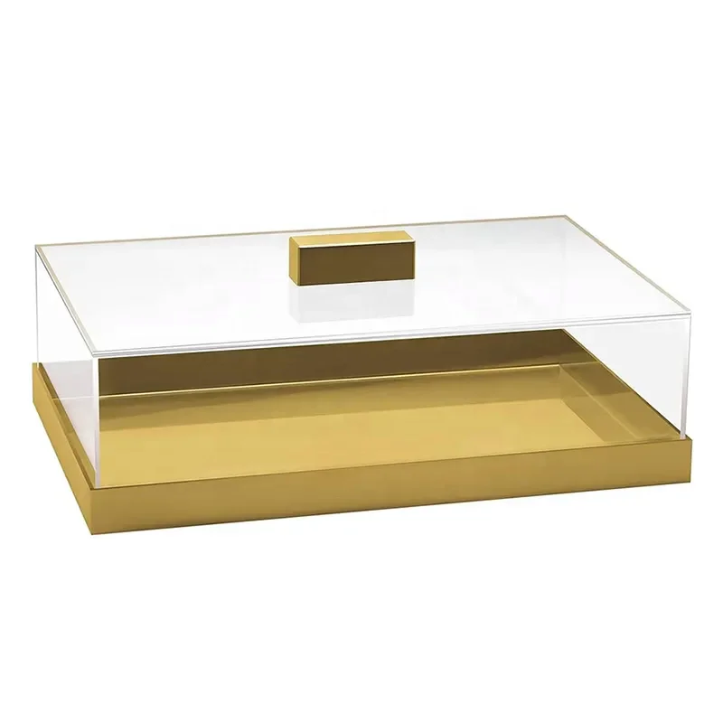 Premium Acrylic Rectangle Serving Tray with Lid Lucite Cake Stand Cake Fruit Serving Tray with Clear Cover