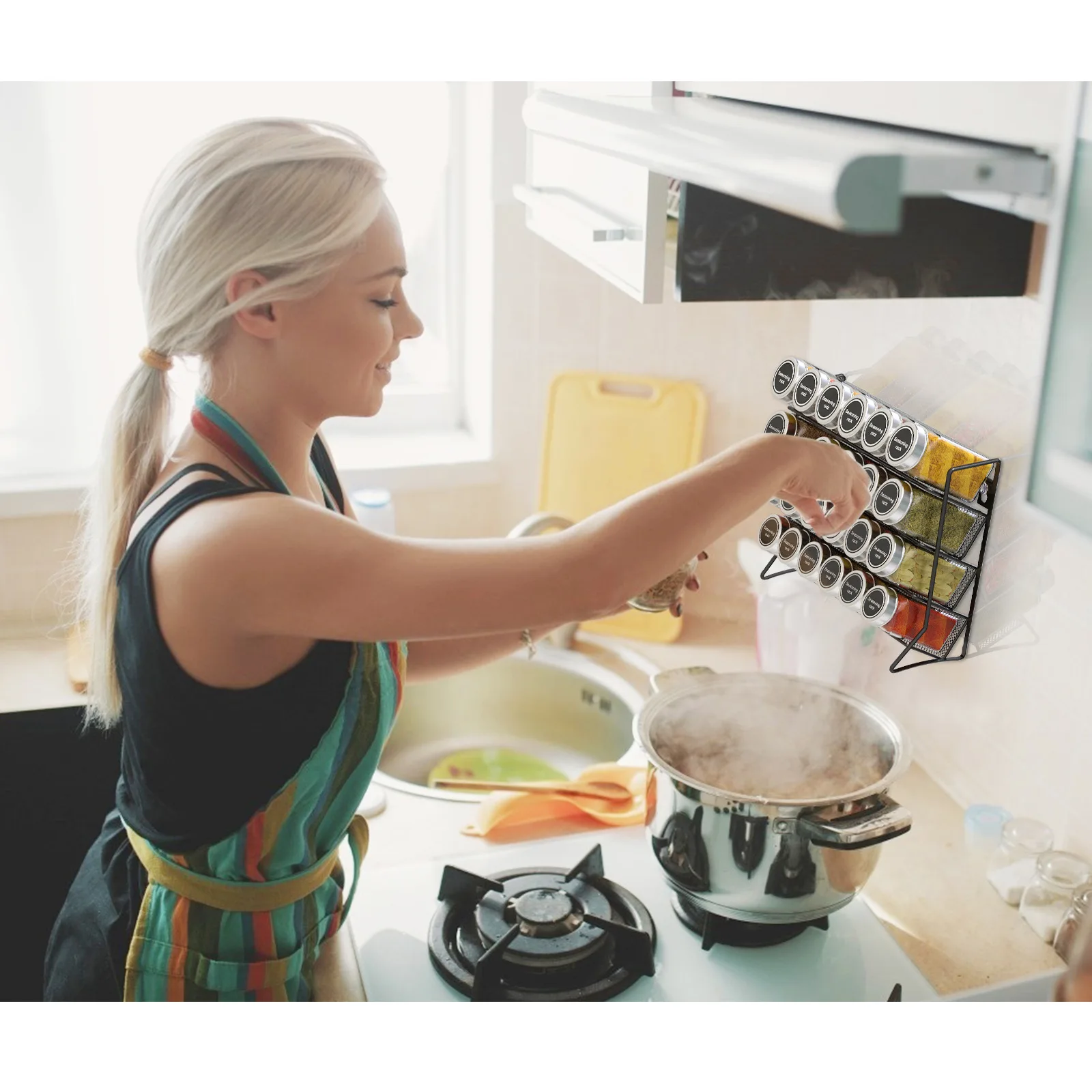 wall mounted Metal iron 4 Tier Seasoning Spice jars Rack Organizer for Cabinet Countertop