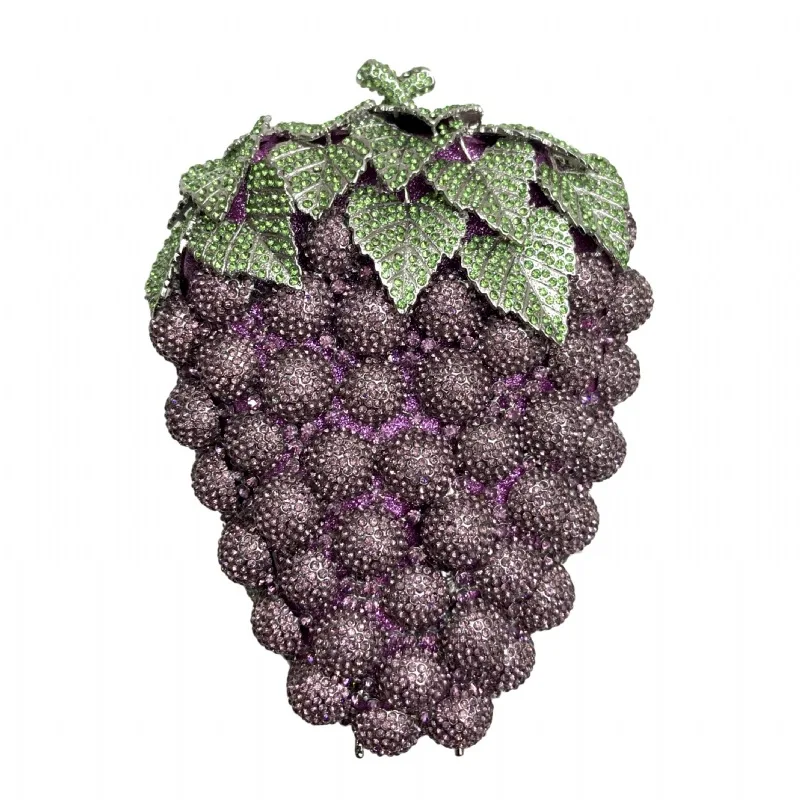 Ladies Evening Party Clutch Luxury Shiny Wedding  Clutch Bag Fruit Grape Crystal Rhinestone Evening Bag