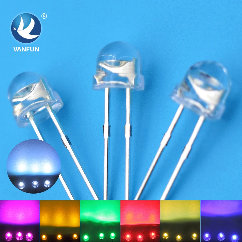 Van Fun Hot New 2-Pin Through-Hole LED Straw Hat Diode 5V Max. Reverse Volta with 12V Peak Reverse Volta