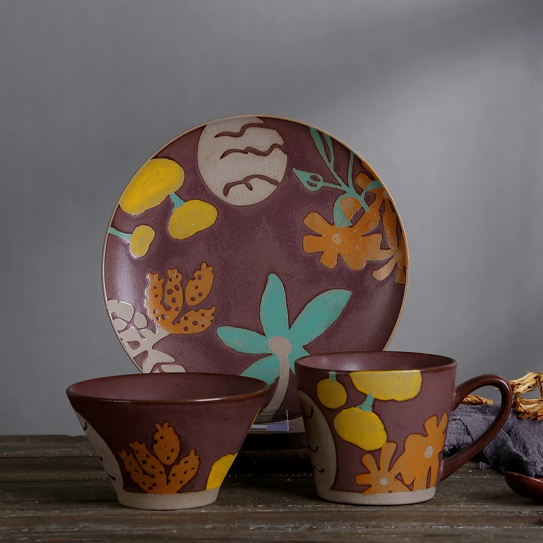 fine quality janpan style retro style restaurant serving round porcelain black custom dinnerware set