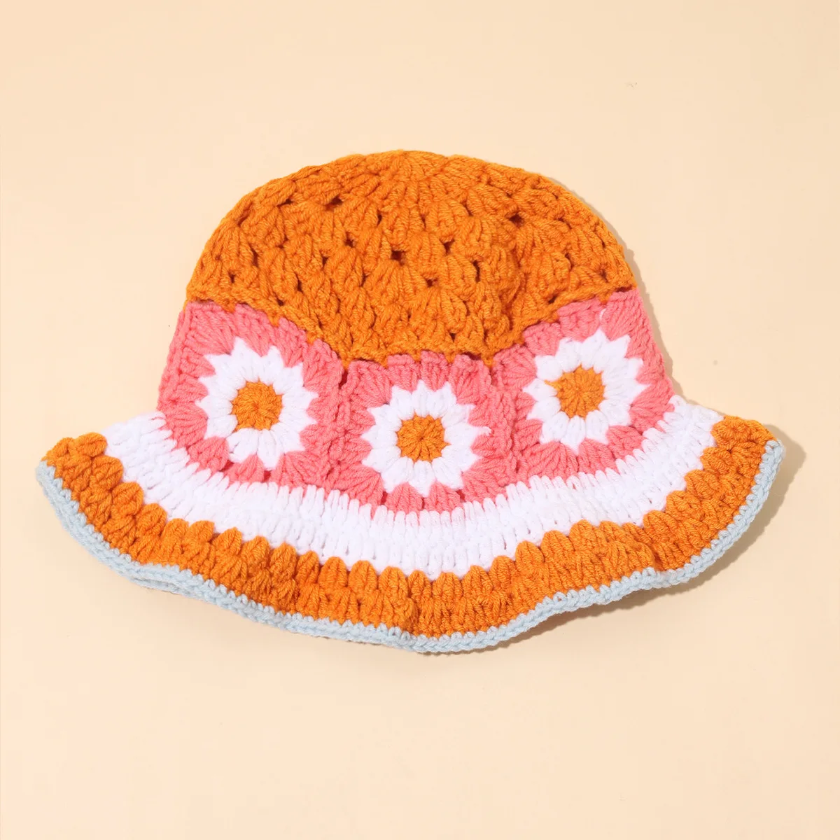 Crochet Bucket Hat Cherry Knitted Woolen Hat for Women Cute Beanies Cap Fall Winter Warm Fashion Splice Hat Beach