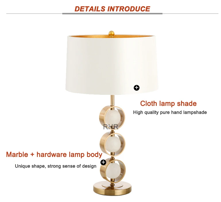 American fashion bedroom hotel luxury marble  reading modern LED desk light decorative bedside table lamp