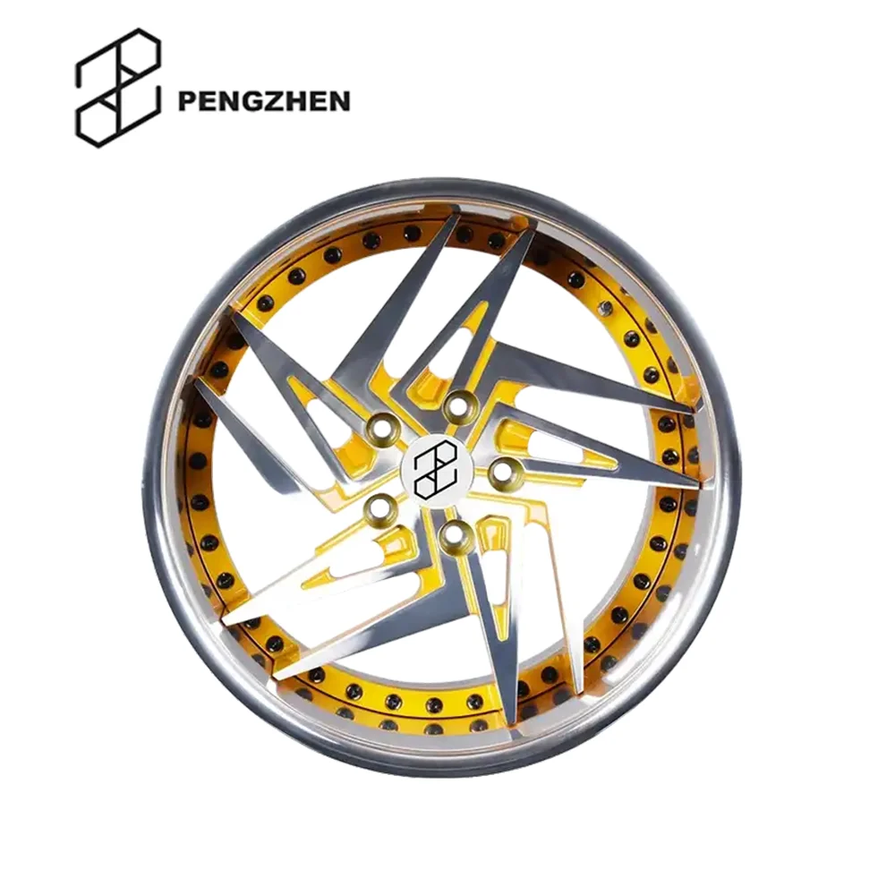 Pengzhen Custom Nice Quality 2 Piece Forged Wheel Gold 5x112 18 inch Deep Dish Polished Lips Rim for Car