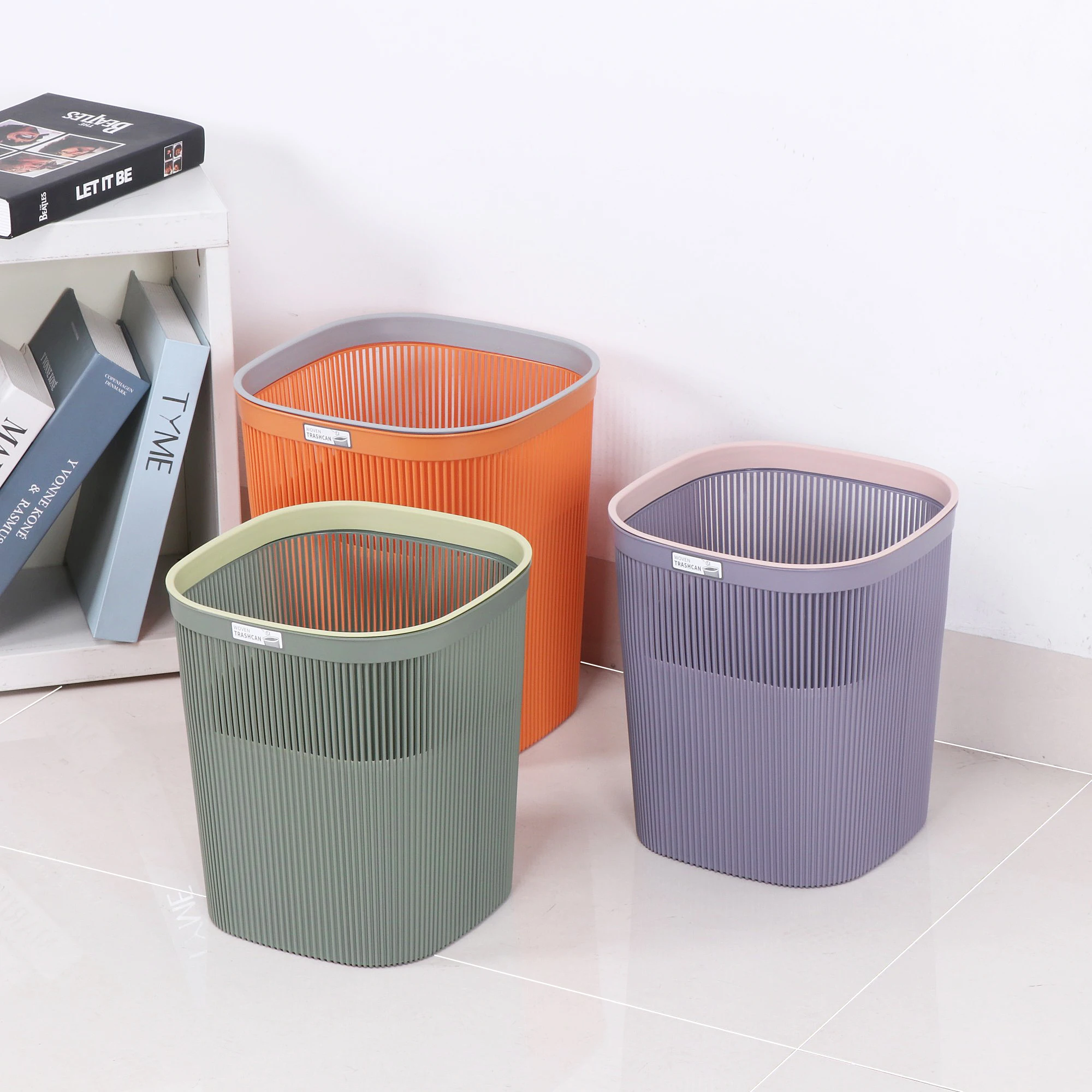 Wholesale Plastic Office Rectangular Waste Bin Wastebasket Paper Net Trash Basket Paper Basket Weaving