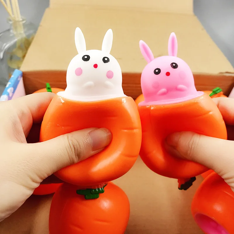 Cheap Stress Relief Fidget Toys Pop Up Squishy Rabbit Squeeze Toys Squishes Carrot Rabbit for Easter Party Supplies