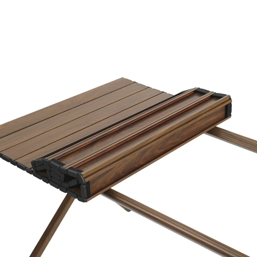 Outdoor Wood Color Aluminum Portable Rolling Table Folding Picnic Camping Table with Three Legs