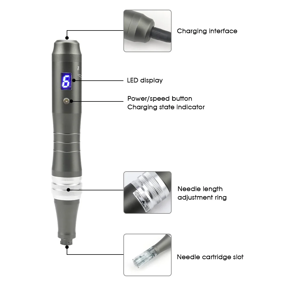 2020 цифровой 6 уровней скорости microneedling dermapen dr ручка ultima M8 со светодиодным