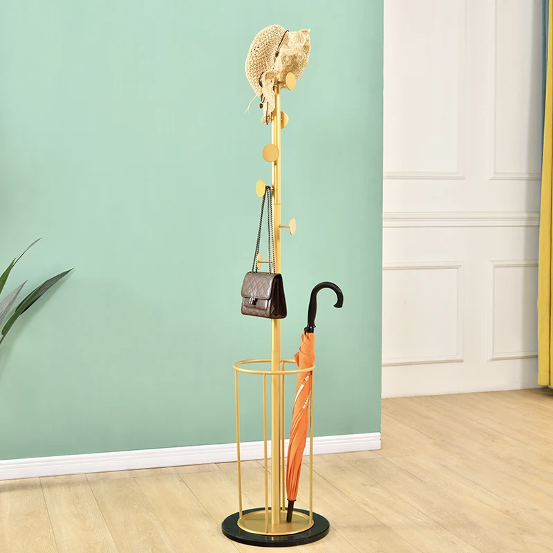 Nordic Style Clothes Hanger Bedroom Light Luxury Gold Floor-Standing Metal Marble Coat Rack