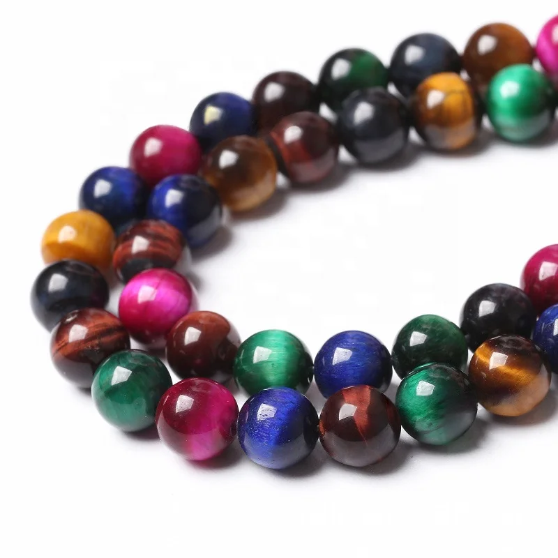 Wholesale natural gemstone 4/6/8/10/12/14mm mixed colors smooth round tiger eye stone loose beads for diy jewelry making
