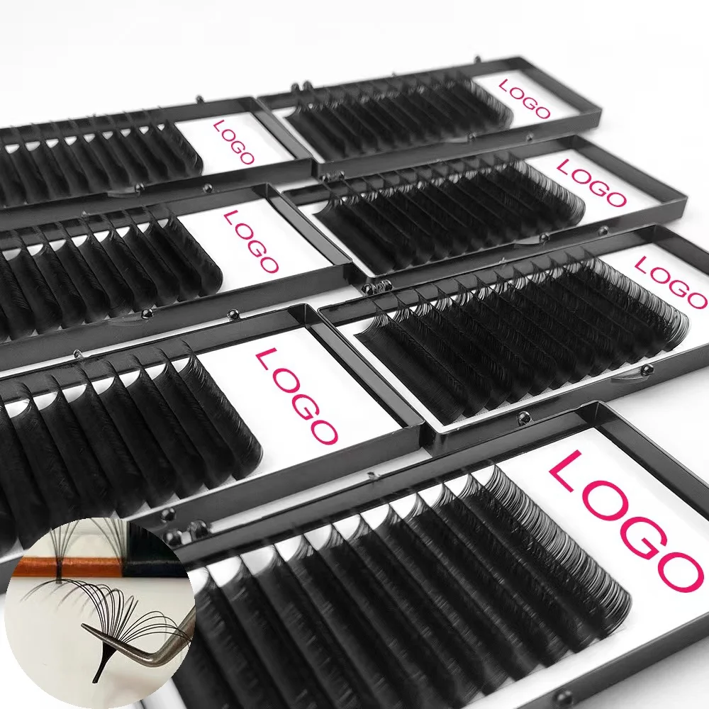 Private Label Premium Cashmere Lash Extension Individual Volume Lash Trays Black Matte Soft 0.07 Volume Eyelash Extension