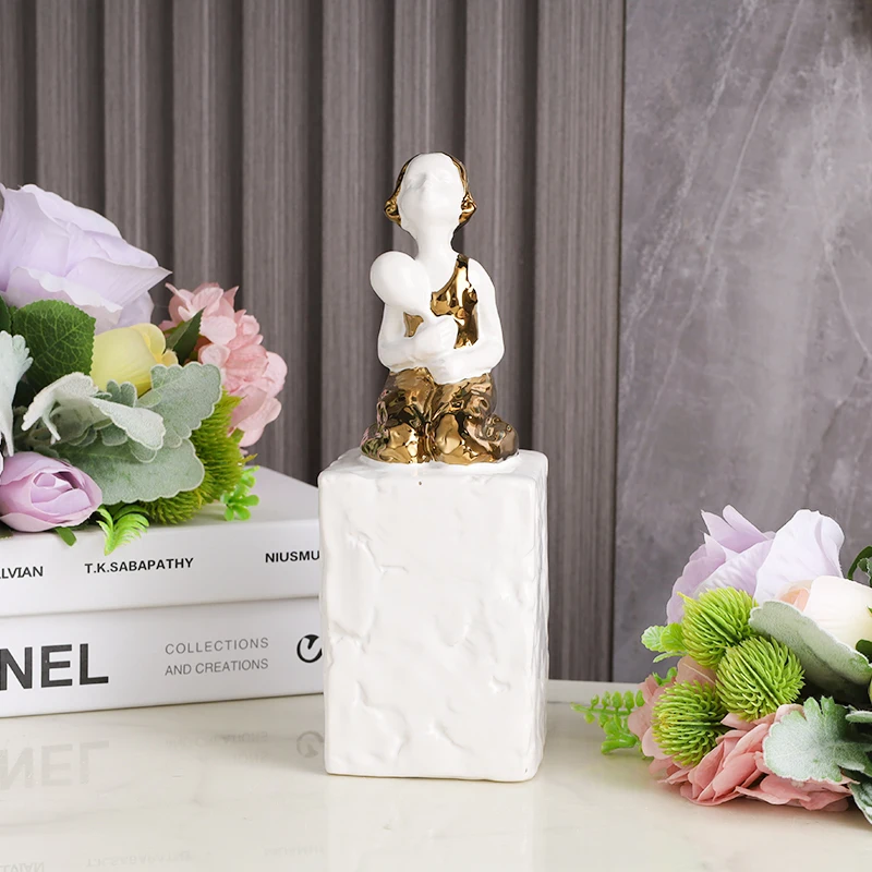 Girl Statue Golden Dress Ceramic Craft Art Ornament Art Figurine Home Decoration