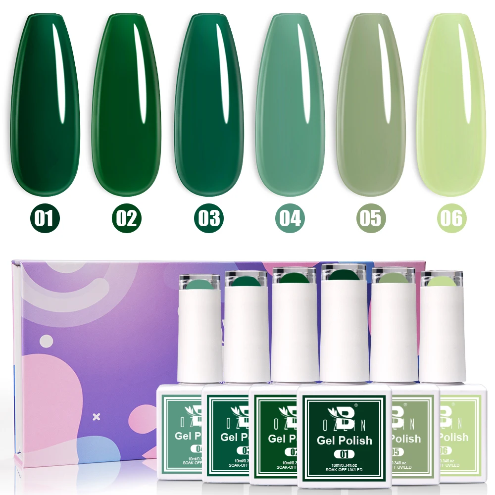 BOZLIN Green Series Gel Nail Polish Private Label Semi Permanent Green Vegan Color Nail Gel Soak Off UV Gel Nail Polish