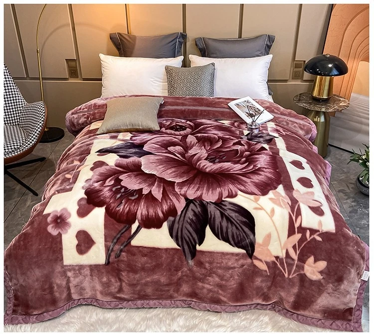 Cheap King Size Flower Mink Winter Korean Blanket Manufacturers Customized Polyester Thick Throw Raschel Bed Printed OEM Blanket
