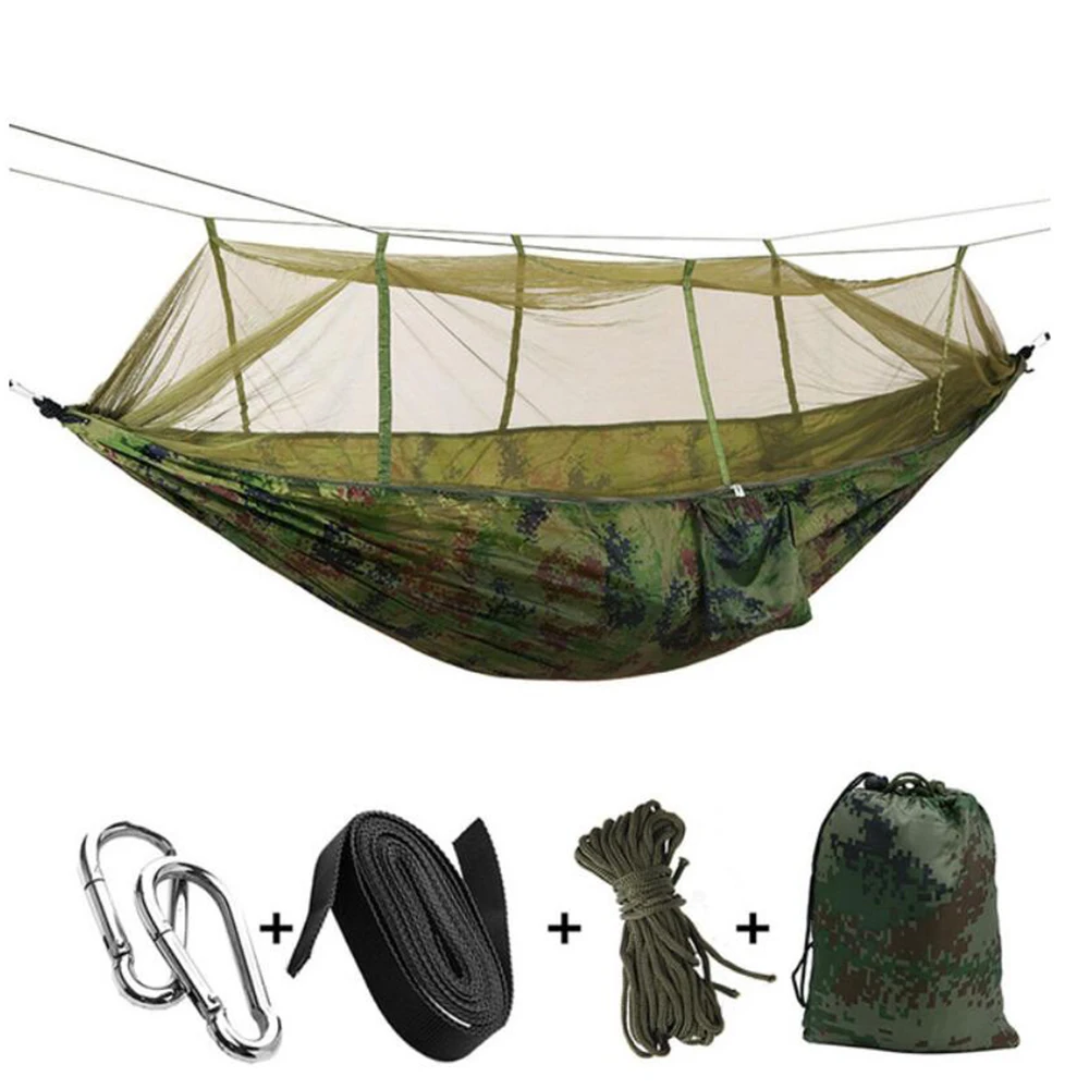 
1-2 Person Portable Outdoor Camping Hammock with Mosquito Net High Strength Parachute Fabric Hanging Bed Hunting Sleeping Swing 