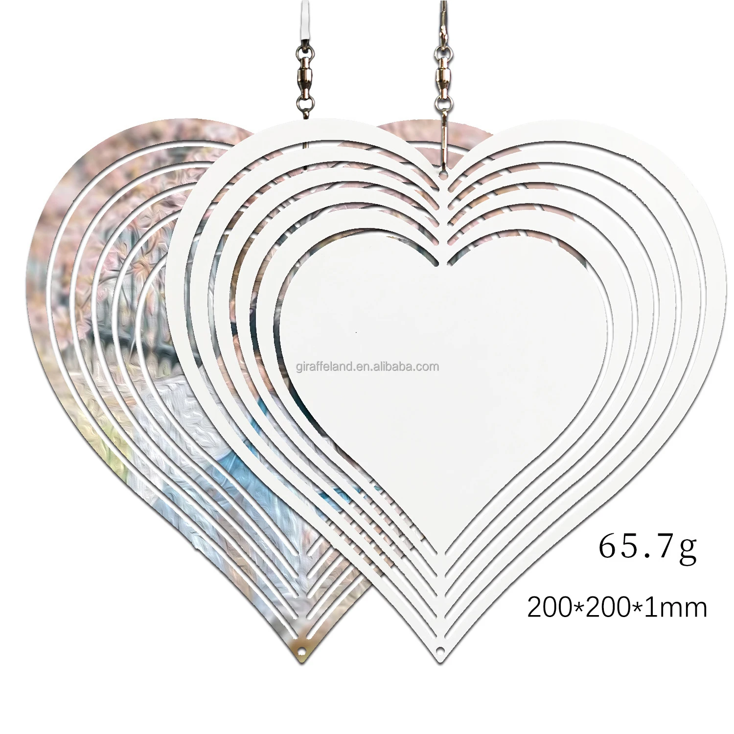 8inch 10inch Personalized Outdoor Sublimation Blanks Heart Aluminum Metal White Hanging Garden Decoration Wind Spinner